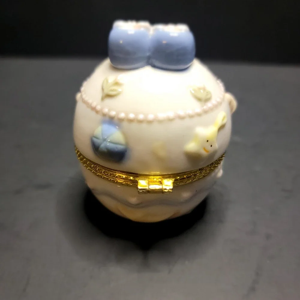 Fine Porcelain Baby Shower Hinged Trinket Box Baby Boy